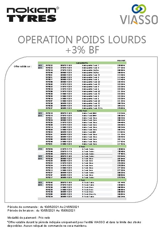 OPERATION POIDS LOURDS +3% BF PRIX NET Offre valable sur : 19. 5 22.