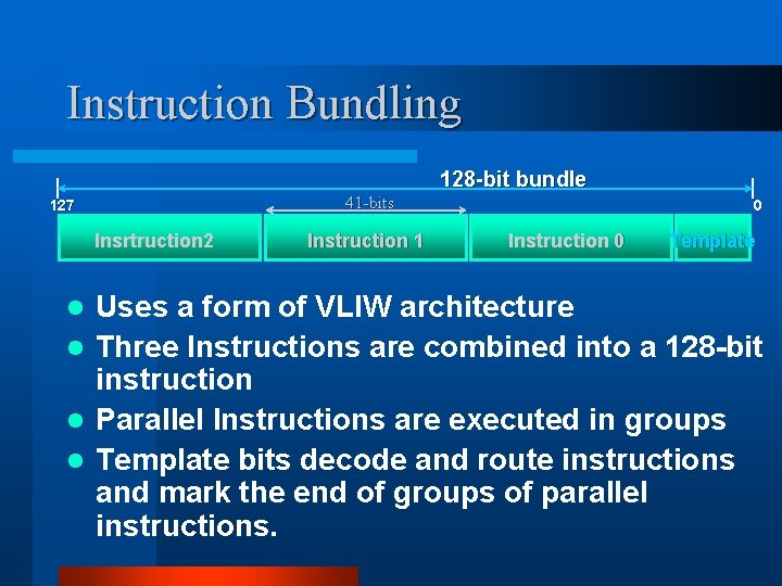 Instruction Bundling 128 -bit bundle 41 -bits 127 Insrtruction 2 Instruction 1 0 Instruction