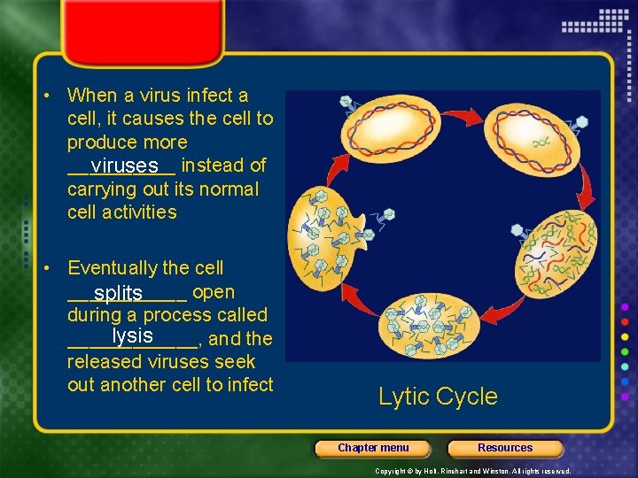  • When a virus infect a cell, it causes the cell to produce