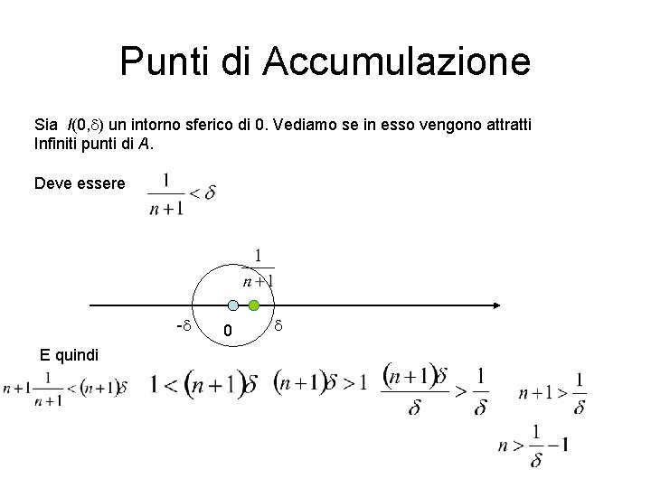 Punti di Accumulazione Sia I(0, ) un intorno sferico di 0. Vediamo se in