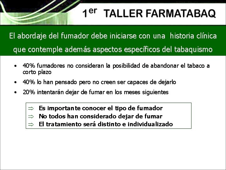 El abordaje del fumador debe iniciarse con una historia clínica que contemple además aspectos