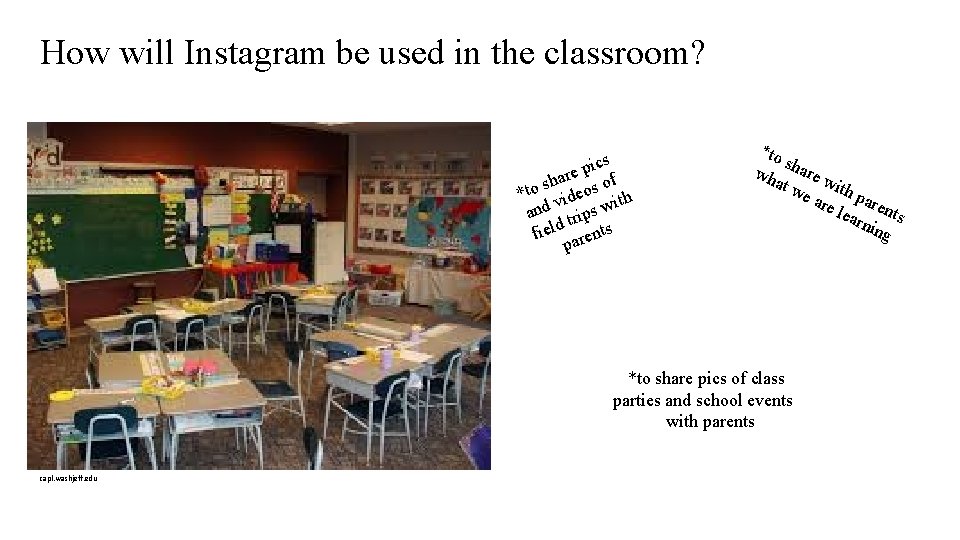 How will Instagram be used in the classroom? ics p e har s of