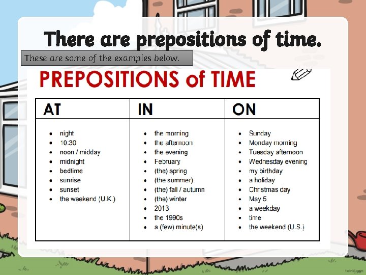 There are prepositions of time. These are some of the examples below. 