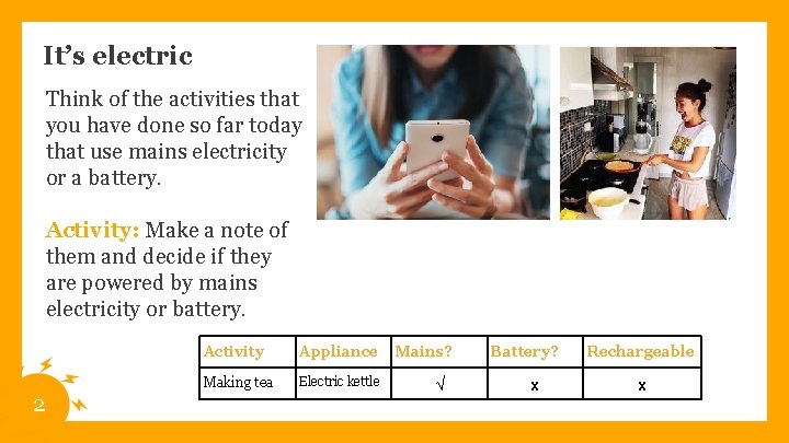 It’s electric Think of the activities that you have done so far today that