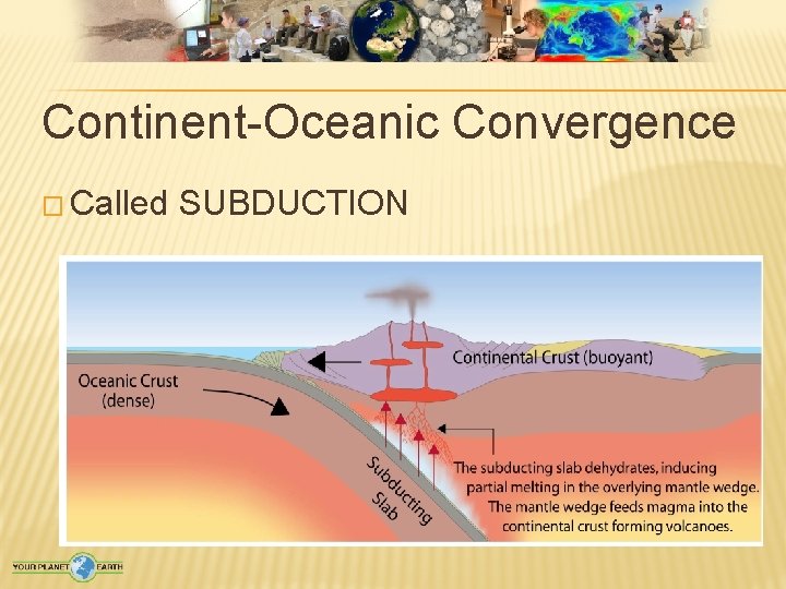 Continent-Oceanic Convergence � Called SUBDUCTION 