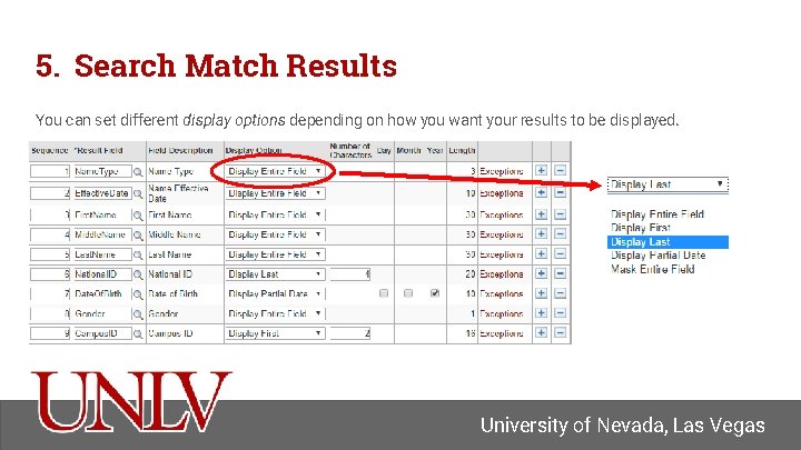 5. Search Match Results You can set different display options depending on how you