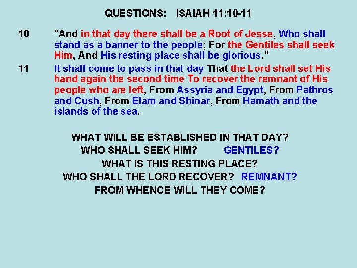 QUESTIONS: ISAIAH 11: 10 -11 10 11 "And in that day there shall be