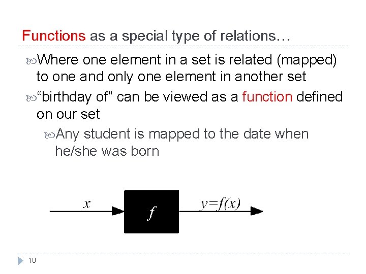 Functions as a special type of relations… Where one element in a set is Functions as a special type of relations… Where one element in a set is