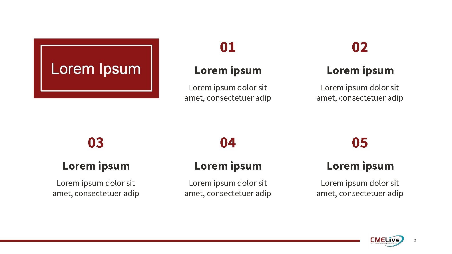 01 02 Lorem ipsum dolor sit amet, consectetuer adip 03 04 05 Lorem ipsum