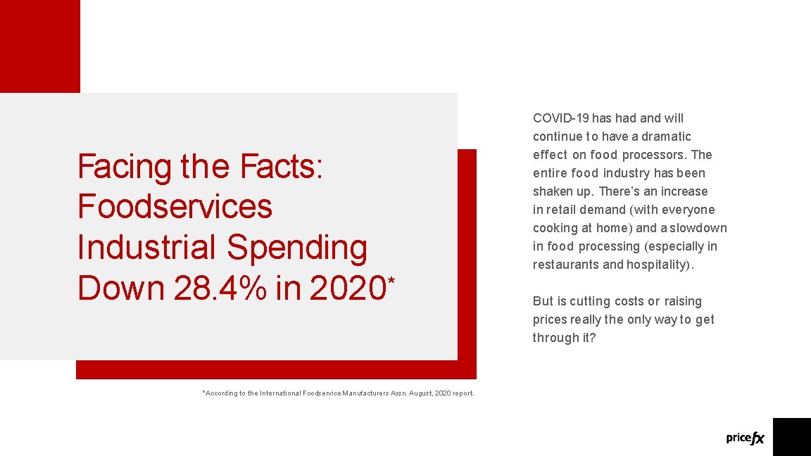 Facing the Facts: Foodservices Industrial Spending Down 28. 4% in 2020* *According to the