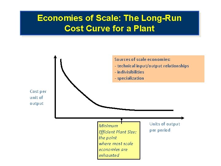 Economies of Scale: The Long-Run Cost Curve for a Plant Sources of scale economies: