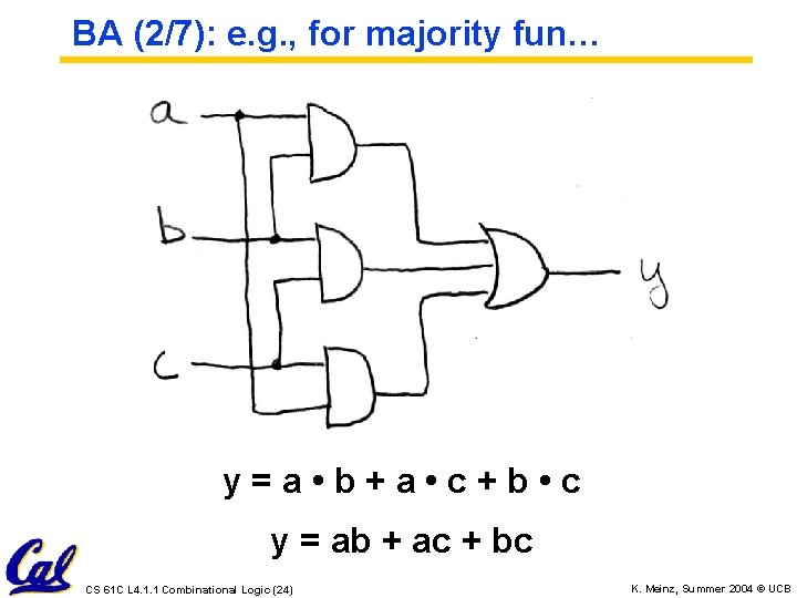 BA (2/7): e. g. , for majority fun… y=a • b+a • c+b • BA (2/7): e. g. , for majority fun… y=a • b+a • c+b •