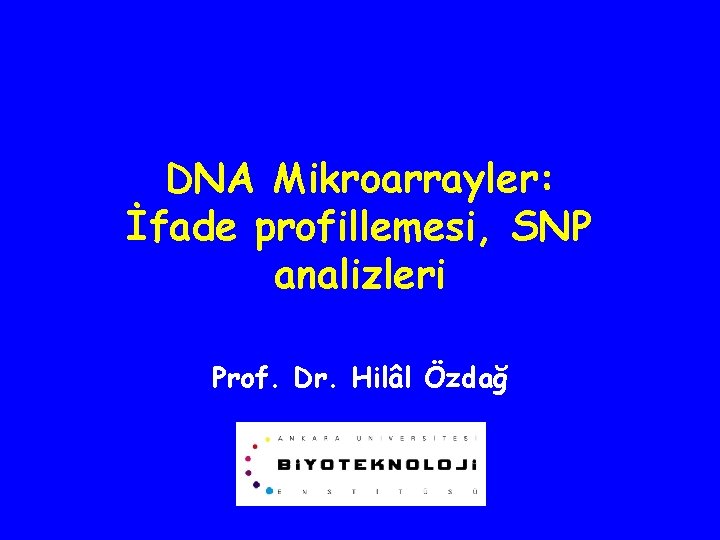 DNA Mikroarrayler: İfade profillemesi, SNP analizleri Prof. Dr. Hilâl Özdağ 