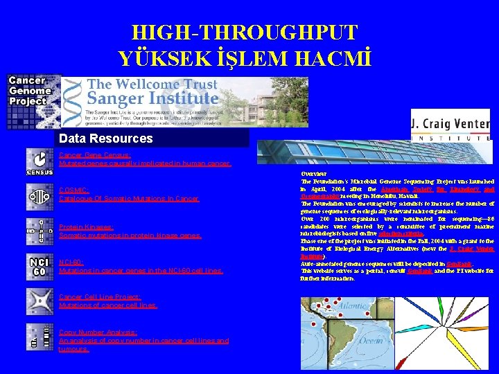 HIGH-THROUGHPUT YÜKSEK İŞLEM HACMİ Data Resources Cancer Gene Census: Mutated genes causally implicated in