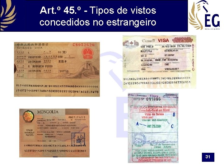 Art. º 45. º - Tipos de vistos concedidos no estrangeiro 31 