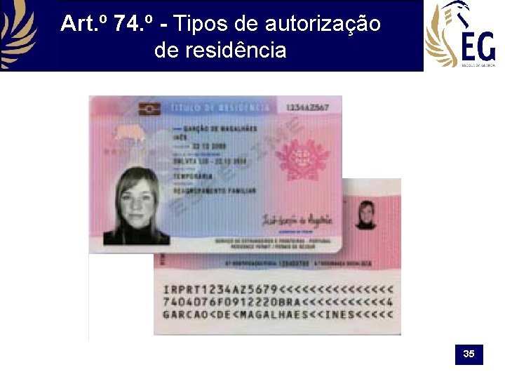 Art. º 74. º - Tipos de autorização de residência 35 