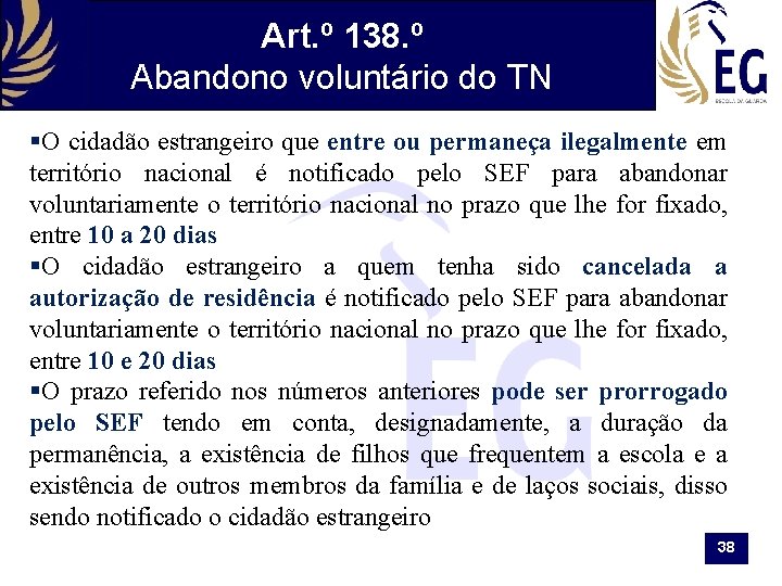 Art. º 138. º Abandono voluntário do TN §O cidadão estrangeiro que entre ou