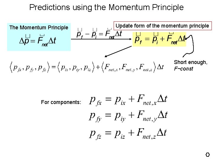 Predictions using the Momentum Principle The Momentum Principle Update form of the momentum principle