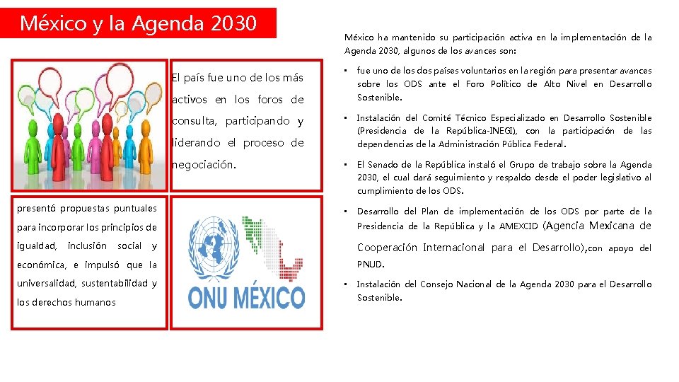 México y la Agenda 2030 México ha mantenido su participación activa en la implementación