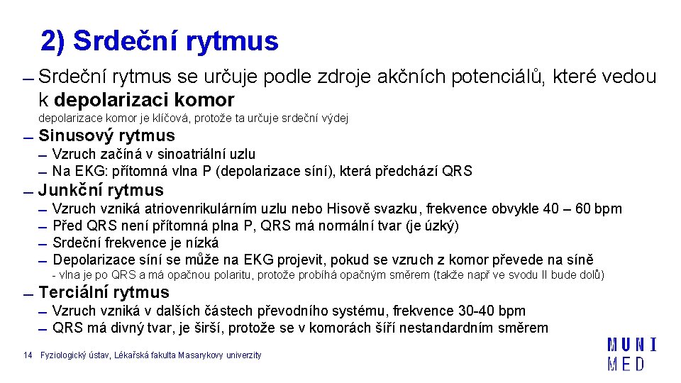 2) Srdeční rytmus se určuje podle zdroje akčních potenciálů, které vedou k depolarizaci komor