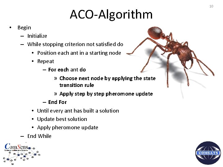 ACO-Algorithm • • Begin – Initialize – While stopping criterion not satisfied do •