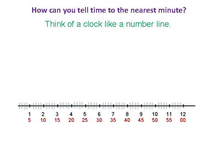 How can you tell time to the nearest minute? Think of a clock like