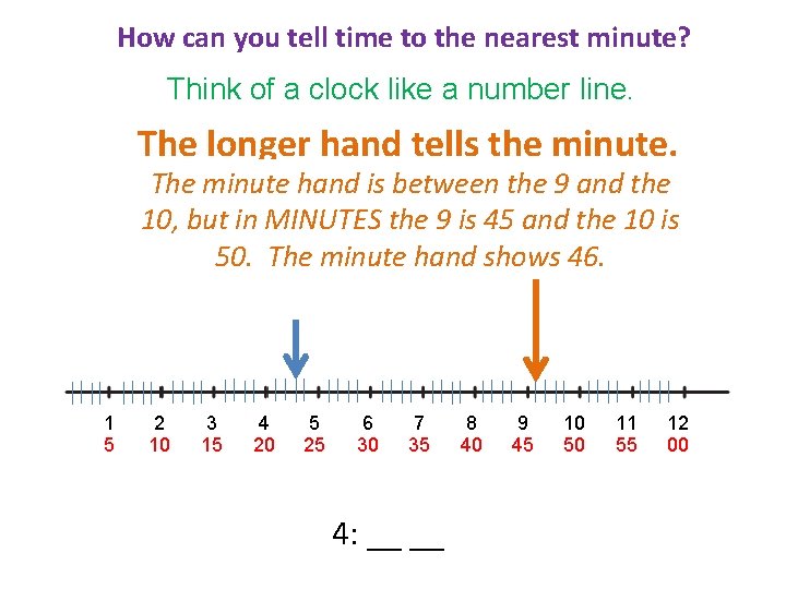 How can you tell time to the nearest minute? Think of a clock like