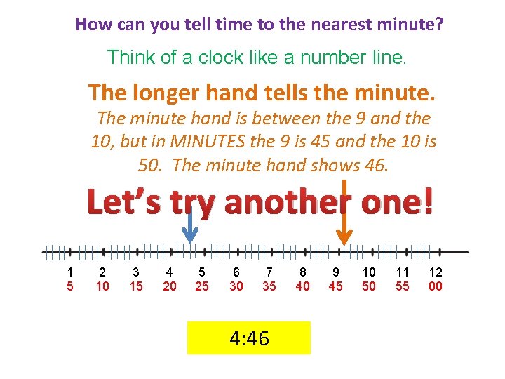 How can you tell time to the nearest minute? Think of a clock like