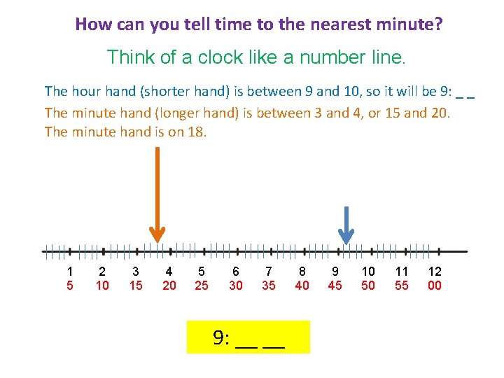 How can you tell time to the nearest minute? Think of a clock like