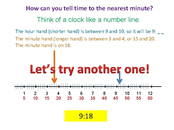 How can you tell time to the nearest minute? Think of a clock like