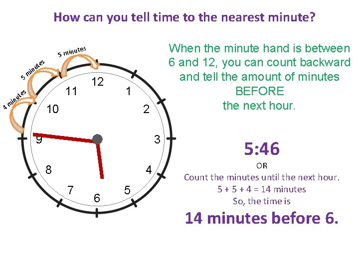 How can you tell time to the nearest minute? When the minute hand is