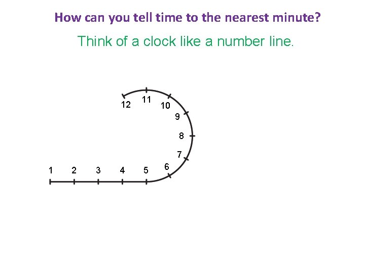 How can you tell time to the nearest minute? Think of a clock like