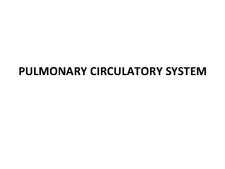 PULMONARY CIRCULATORY SYSTEM 