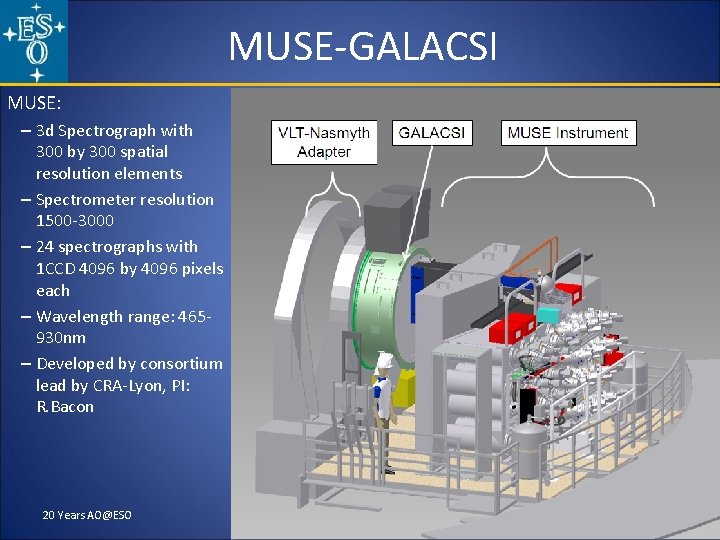MUSE-GALACSI MUSE: – 3 d Spectrograph with 300 by 300 spatial resolution elements –