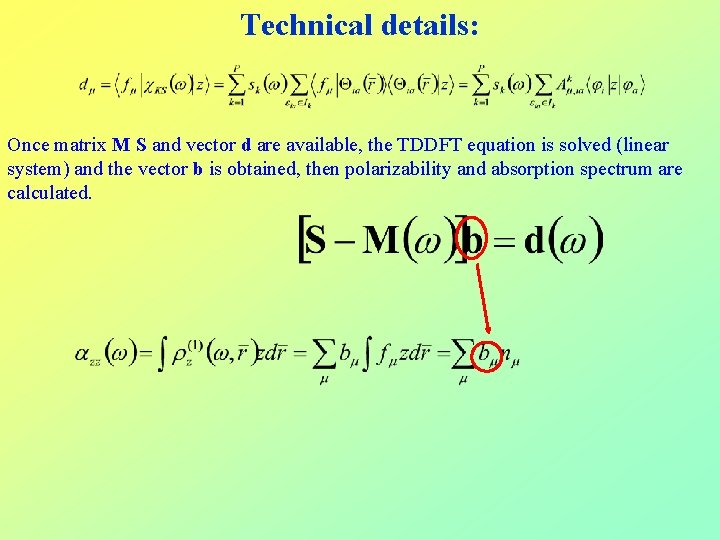 Technical details: Once matrix M S and vector d are available, the TDDFT equation