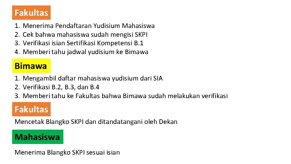 Fakultas 1. 2. 3. 4. Menerima Pendaftaran Yudisium Mahasiswa Cek bahwa mahasiswa sudah mengisi