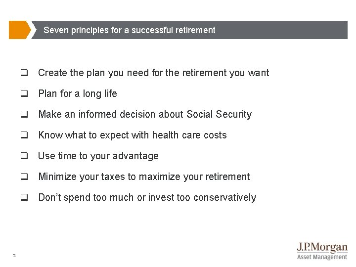 Seven principles for a successful retirement q Create the plan you need for the