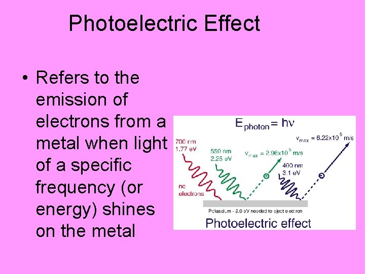 Photoelectric Effect • Refers to the emission of electrons from a metal when light