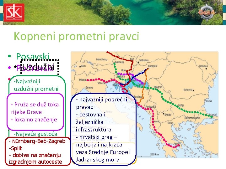 Kopneni prometni pravci • Posavski Uzdužni • • Podravski pravci • -Najvažniji Jadranskouzdužni jonskiprometni