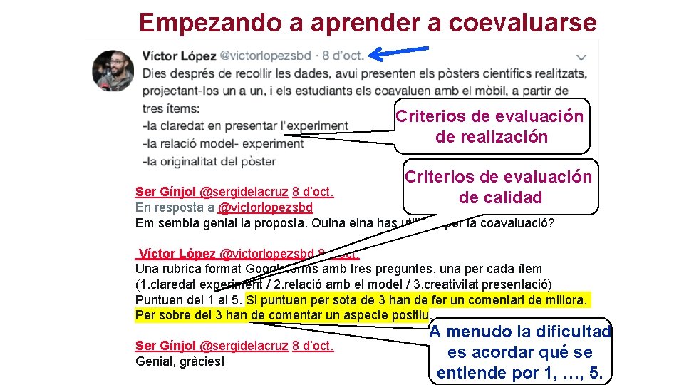 Empezando a aprender a coevaluarse Criterios de evaluación de realización Criterios de evaluación de