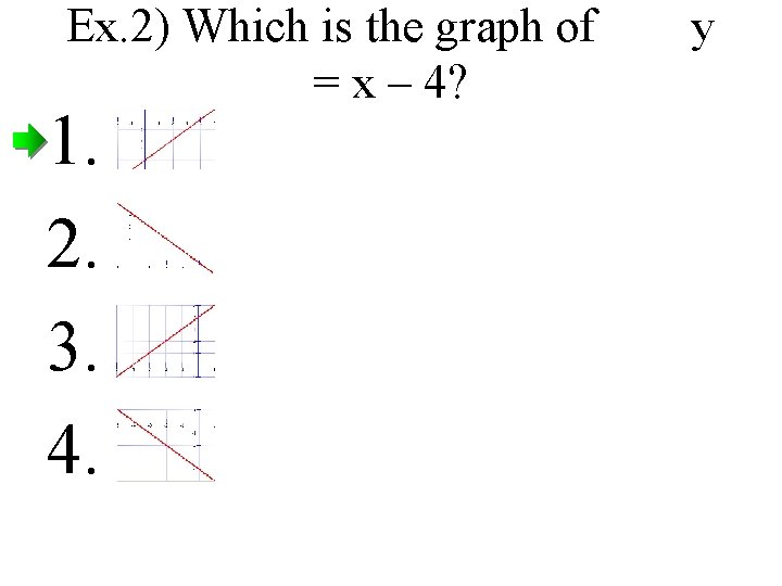 Ex. 2) Which is the graph of = x – 4? 1. 2. 3.