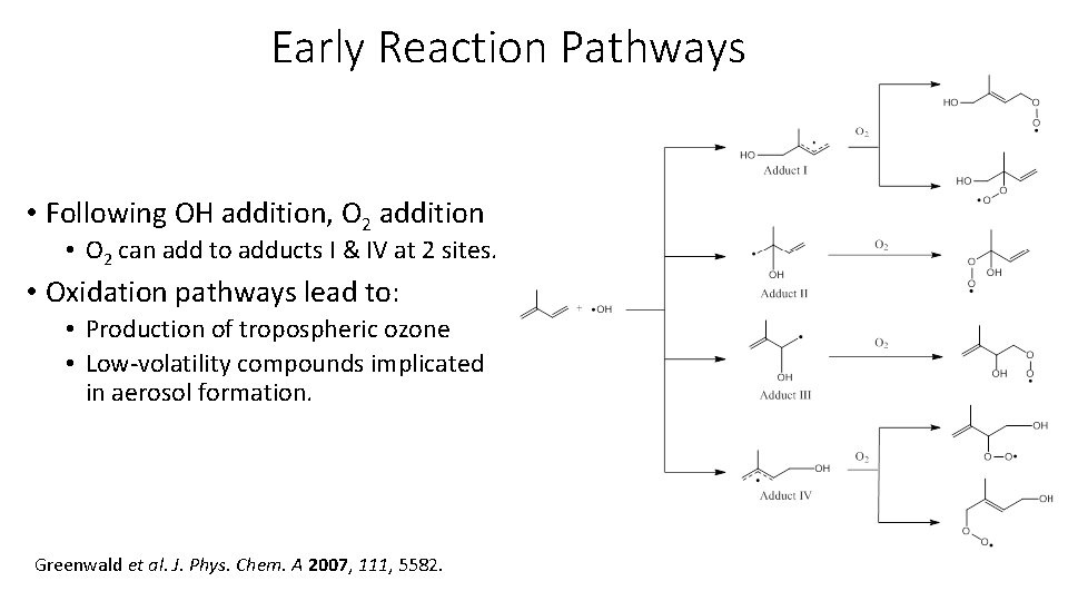 Early Reaction Pathways • Following OH addition, O 2 addition • O 2 can