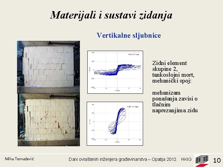 Materijali i sustavi zidanja Vertikalne sljubnice Zidni element skupine 2, tankoslojni mort, mehanički spoj: