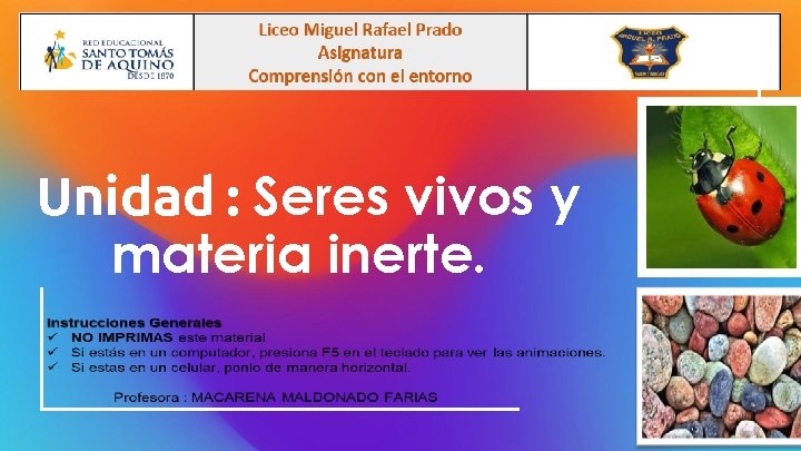 Unidad : Seres vivos y materia inerte. 