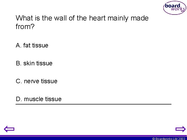 What is the wall of the heart mainly made from? A. fat tissue B.