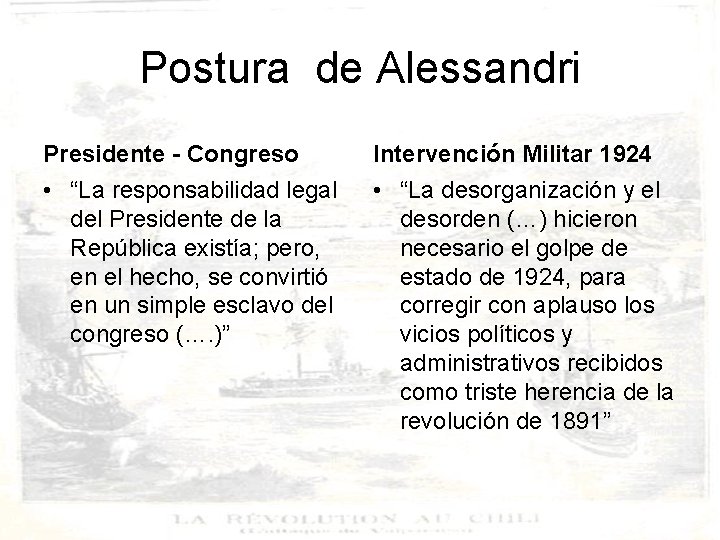 Postura de Alessandri Presidente - Congreso Intervención Militar 1924 • “La responsabilidad legal del