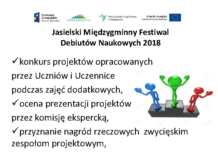 Jasielski Międzygminny Festiwal Debiutów Naukowych 2018 ükonkurs projektów opracowanych przez Uczniów i Uczennice podczas