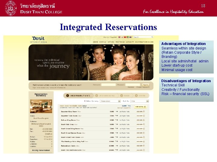 18 Integrated Reservations Advantages of Integration Seamless within site design (Retain Corporate Style /