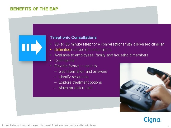 BENEFITS OF THE EAP Telephonic Consultations • • • 20 - to 30 -minute
