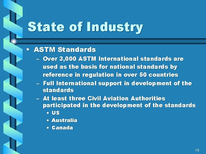 State of Industry • ASTM Standards – Over 3, 000 ASTM International standards are